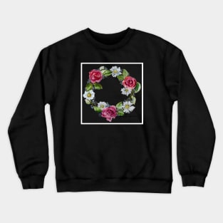 Rose and Daisy Floral Wreath Watercolor Crewneck Sweatshirt